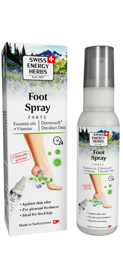 Foot Spray Dermosoft® decalact deo+ Масло шалфея+Масло сосновой хвои+Масло розмарина+Ментол+Витаминный комплекс: B3, B5, B6, C и E