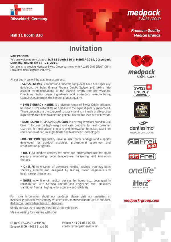 Invitation to Medica 2019, Dusseldorf, Germany